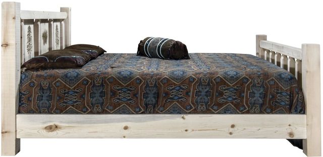 Montana Woodworks® Homestead Clear Lacquer California King Bed with Laser Engraved Pine Tree Design-3
