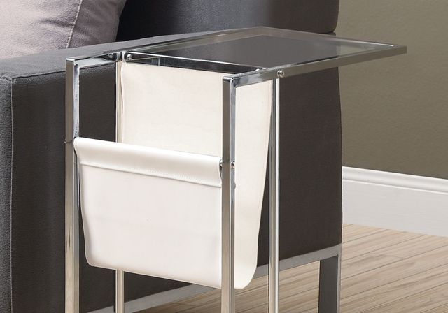 Monarch Specialties Inc. Glass Top White Chrome Metal Accent Table with a Magazine Rack-1