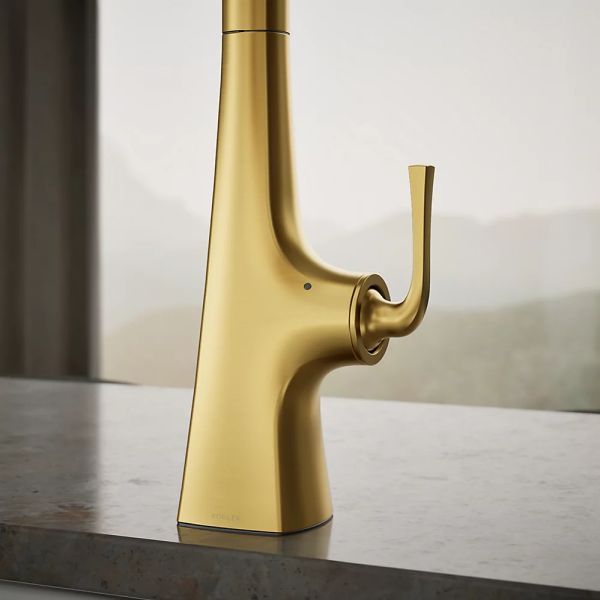 KOHLER® Graze® Vibrant Brushed Moderne Brass Touchless Kitchen Sink Faucet with 3-Function Sprayhead-4