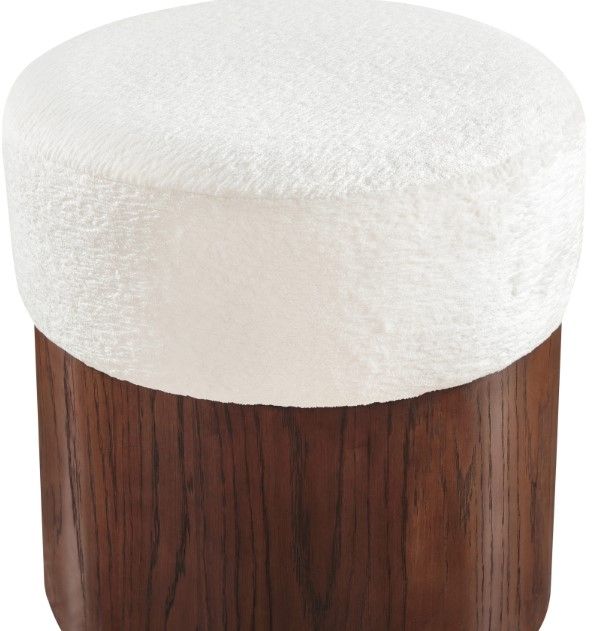Meridian Furniture Nimes Cream/Walnut Velour Fur Ottoman-2
