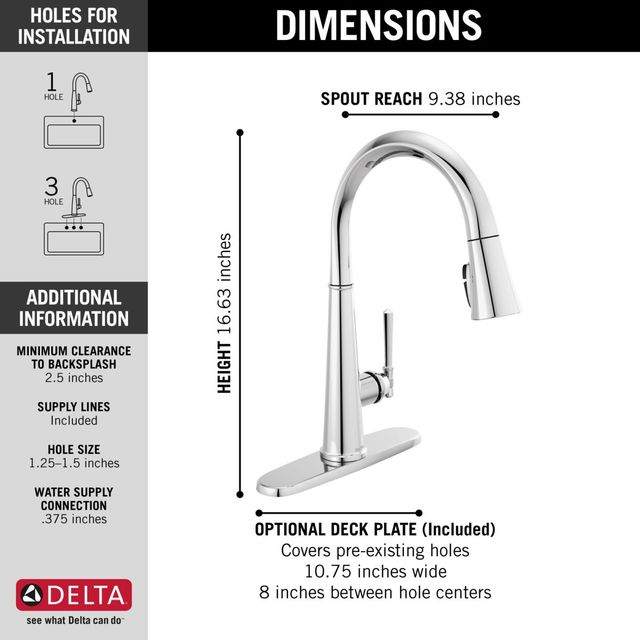 Delta Emmeline® Lumicoat® Chrome Single Handle Pull-Down Kitchen Faucet -1