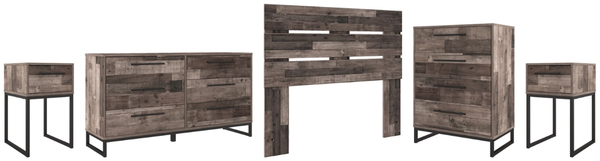 Signature Design by Ashley® Neilsville 5-Piece Multi Gray Full Panel Headboard Bedroom Set