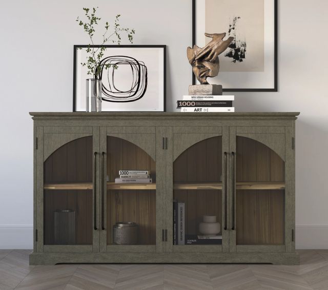 Jofran Inc. Archdale Gray 4-Door Gothic Arch Accent Cabinet-1