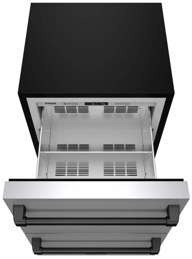 Thor Kitchen® Gordon Ramsay 24" 5.4 Cu. Ft. Stainless Steel Under-Counter Outdoor Freestanding Freezer Drawer with Black Handle-1