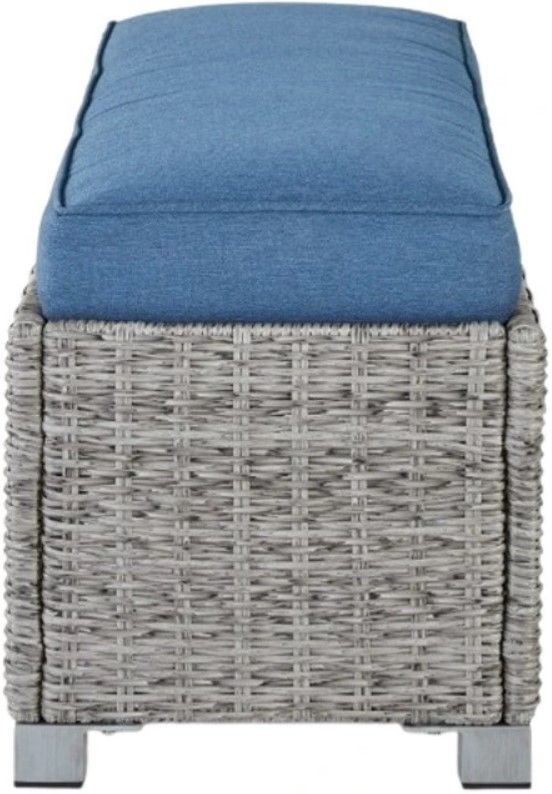 Signature Design by Ashley® Naples Beach Blue/Light Gray Fabric/Wicker Outdoor Bench-2