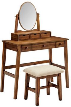 Linon Emery 3-Piece Walnut Vanity Set
