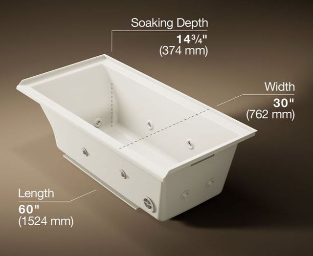 KOHLER® Underscore® Biscuit 60" x 30" Drop-In/Alcove Heated Whirlpool Bath - Right Drain-2