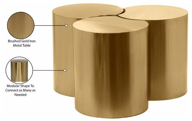 Meridian Furniture Dimple 3-Piece Gold 18" Modular Nesting Coffee Table Set-3