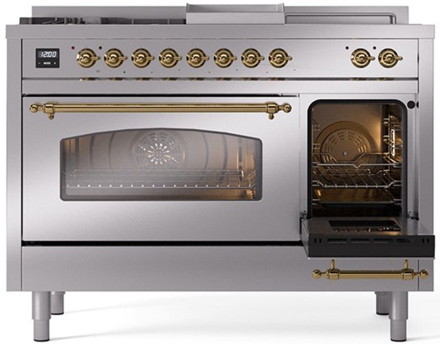 Ilve® Nostalgie II Series 48" Stainless Steel Pro Style Dual Fuel Range-3