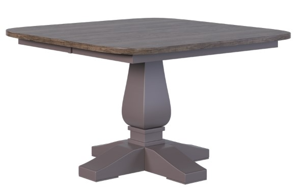 Country View Woodworking Customizable Sterling Red Oak Top 48" Dining Table with 2-Leaves and Brown Maple Base