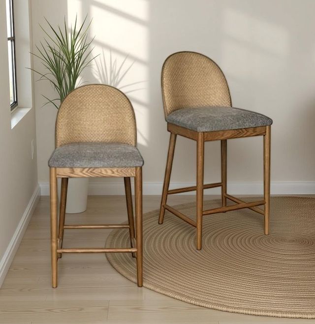 Nest Home Collections Gracie Anew Gray/Natural/Rattan Counter Stool-1