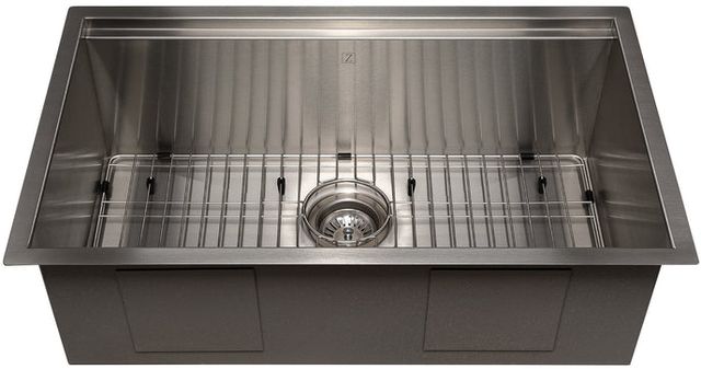 ZLINE Garmisch 30" Satin Stainless Steel Undermount Single Bowl Kitchen Sink with Bottom Grid and Accessories-1