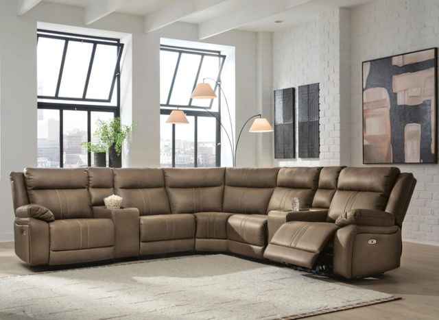 Signature Design by Ashley® Max-Momentum 7-Piece Biscotti Power Reclining L-Shape Sectional with Audio Consoles-1