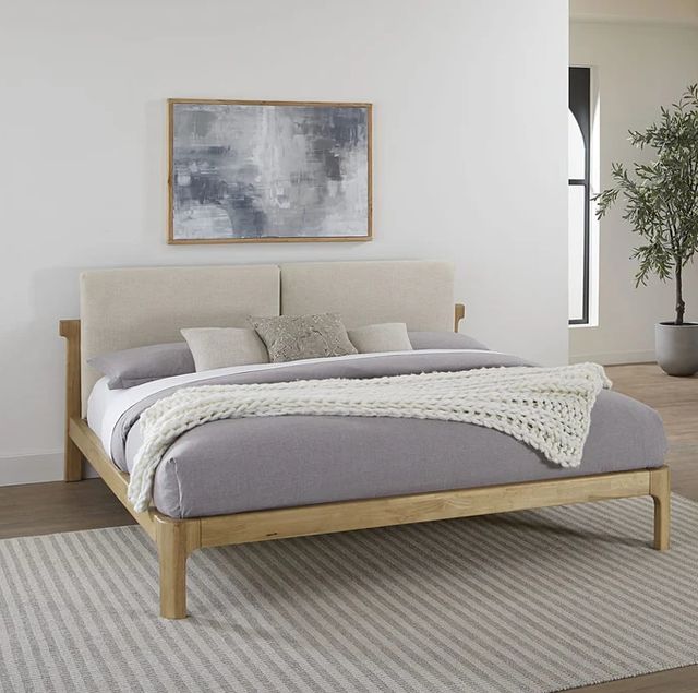 Modus Furniture Furano Ginger/Natural Queen Upholstered Platform Bed with Two Cushion-1