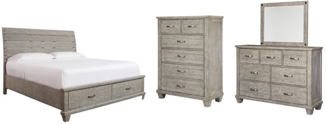 Benchcraft® Naydell 4-Piece Rustic Gray King Panel Storage Bed Set-0