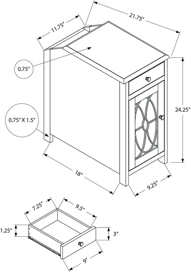 Monarch Specialties Inc. Brown Veneer Narrow Storage Side Table-1