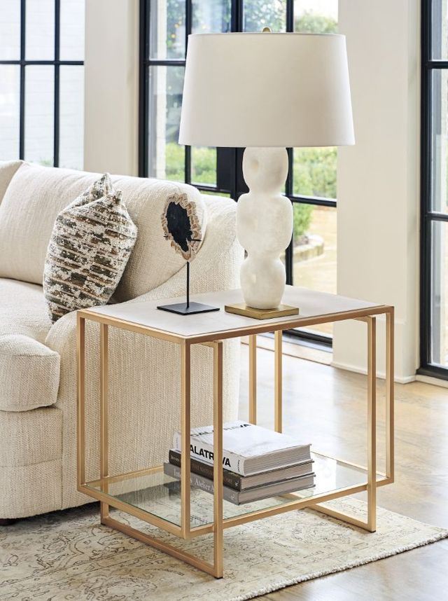 Lexington Home La Costa Pinnacle Beige End Table with Satin Gold Base-1