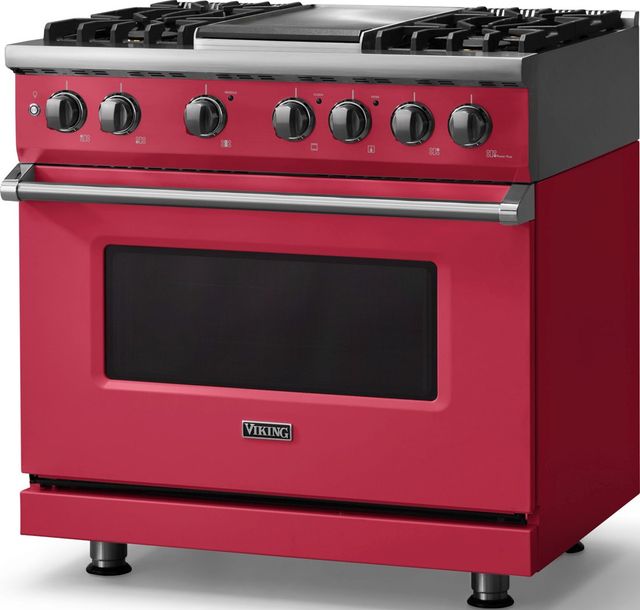 Viking® 5 Series 36" Valentine Pro Style Dual Fuel (NG) Range with Polished Chrome Trim-3