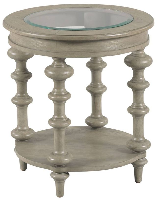 England Furniture Tigbee Glass Top Round End Table with White Oak Base-0
