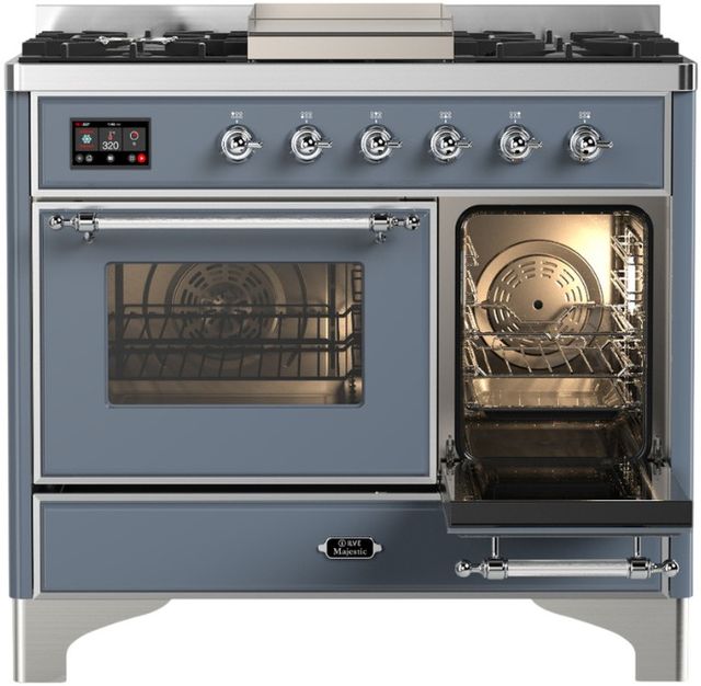 Ilve® Majestic III 40" Blue Gray Pro Style Dual Fuel Natural Gas Range with Triple Glass Door and Chrome Trim-2