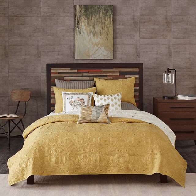 Olliix by INK+IVY 3 Piece Yellow Full/Queen Kandula Coverlet Mini Set-1