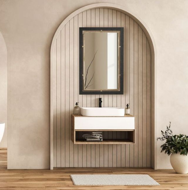 Uttermost® Bach Antique Brass/Dark Walnut Rectangle Mirror-1