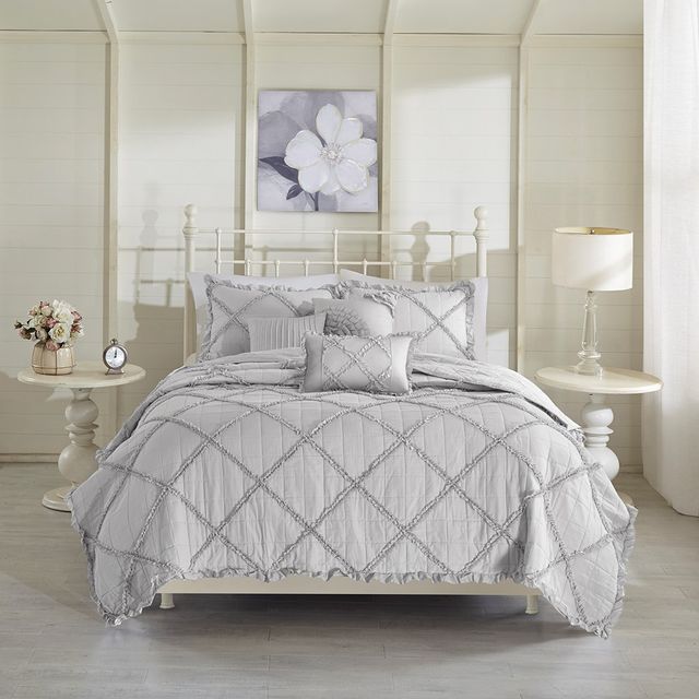 Olliix by Madison Park 6 Piece Grey Full/Queen Rosie Reversible Coverlet Set-1