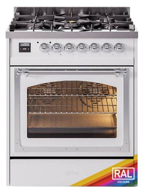 Ilve® Nostalgie II Noblesse 30" Custom RAL Color Pro Style Dual Fuel Range with Chrome Trim-0