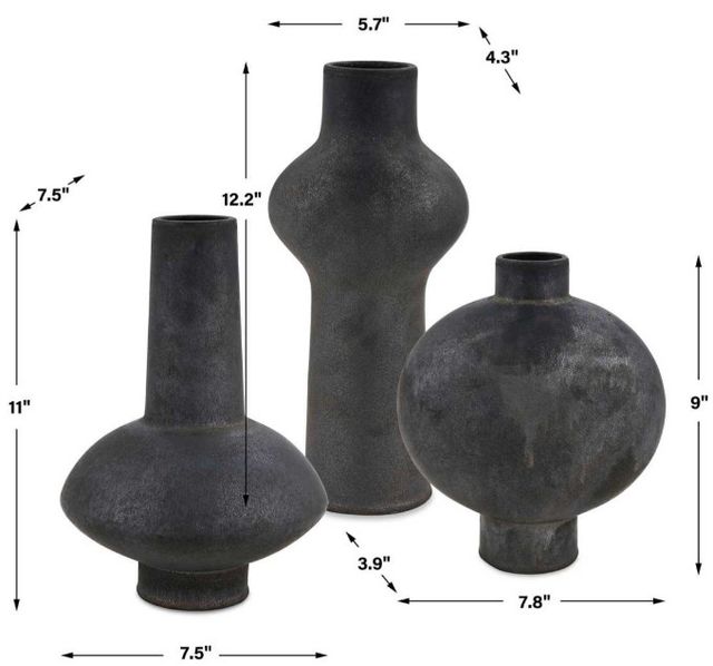 Uttermost® Charcoal Bloom 3-Piece Black Indoor-Outdoor Ceramic Vase Set-2