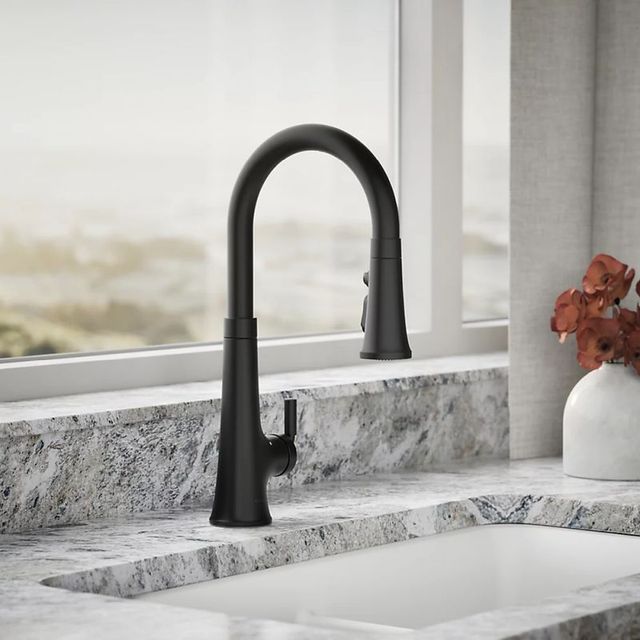 KOHLER® Tone® Matte Black Touchless Kitchen Sink Faucet with 3-Function Sprayhead-1