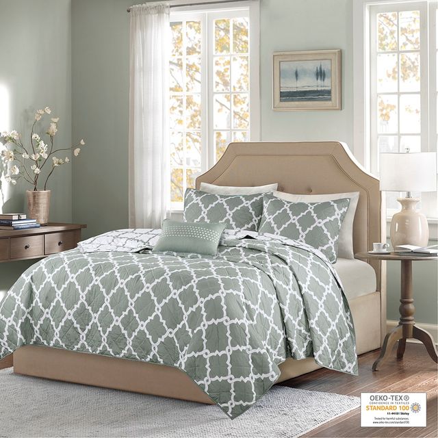 Olliix by Madison Park Essentials Merritt 4 Piece Grey King/California King Reversible Coverlet Set-0