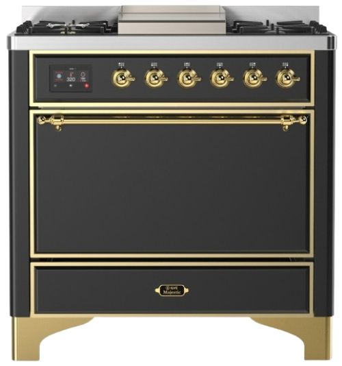 Ilve® Majestic III 36" Graphite Matte Pro Style Dual Fuel Natural Gas Range with Solid Door and Brass Trim-0