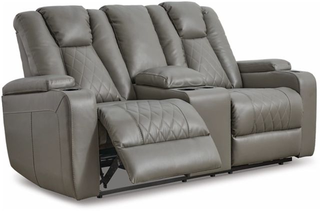 Signature Design by Ashley® Mancin Gray Reclining Loveseat with Console-1