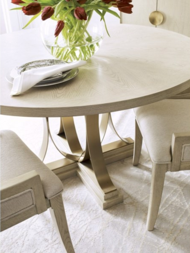 American Drew® Lenox Plaza Beige Round Dining Table with Brassy Champagne Base-2