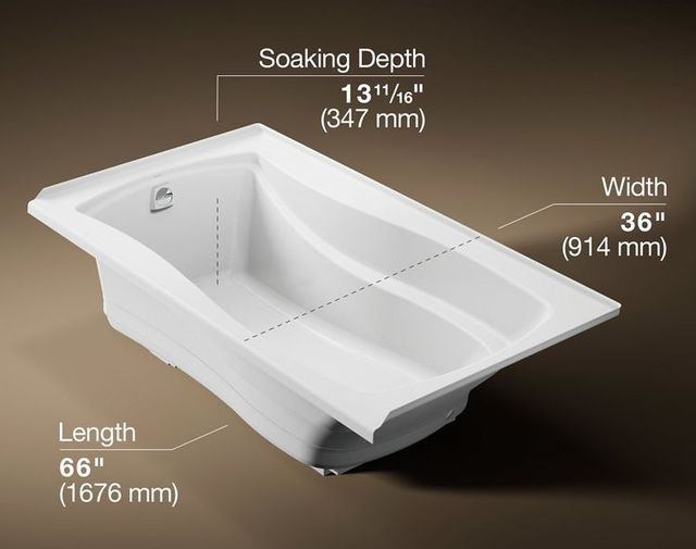 KOHLER® Mariposa® White 66" x 36" Alcove Heated BubbleMassage™ Air Bath - Left Drain-3