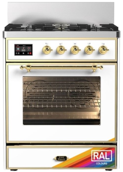 Ilve® Majestic III 30" Custom Pro Style Dual Fuel Liquid Propane Range with 5 Black Brass Burners and Brass Trim-0