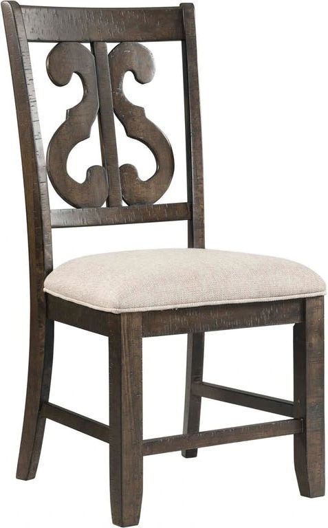 Elements International Stone Charcoal Wooden Swirl Back Dining Side Chair-0