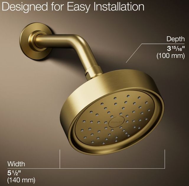 KOHLER® Purist® Vibrant Brushed Moderne Brass 2.5 GPM Single-Function Showerhead-3