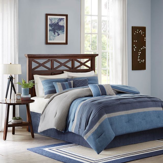 Olliix by Madison Park Collins 7 Piece Navy King Comforter Set-0