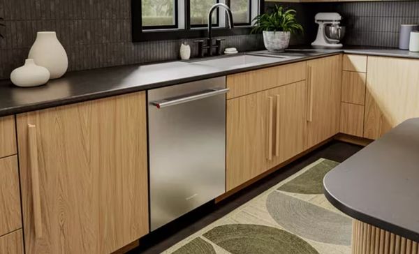 A newly installed dishwasher surrounded by wood cabinetry A newly installed dishwasher surrounded by wood cabinetry