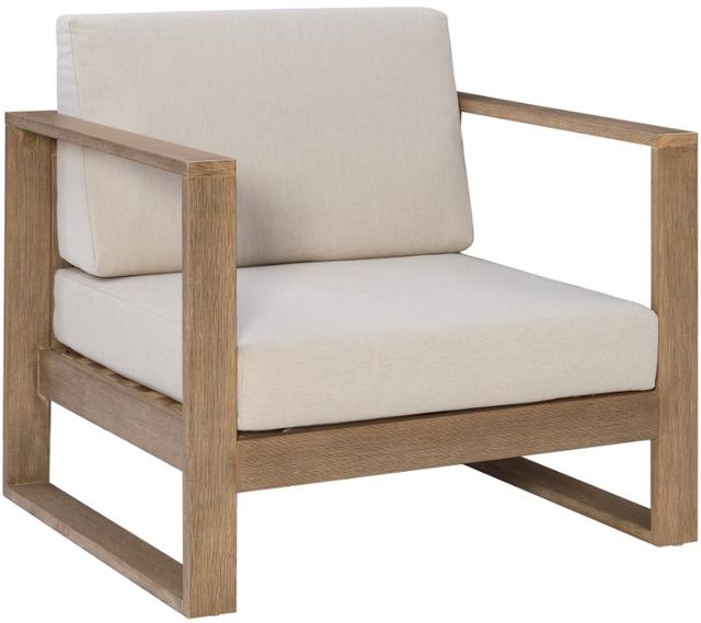 Linon Brinley Beige/Natural Brown Eucalyptus/Fabric Outdoor Arm Chair-0