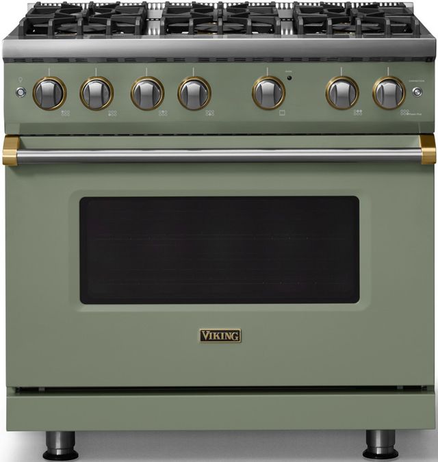 Viking® 5 Series 36" Eucalyptus Pro Style Gas (NG) Range with Brushed Brass Trim-0