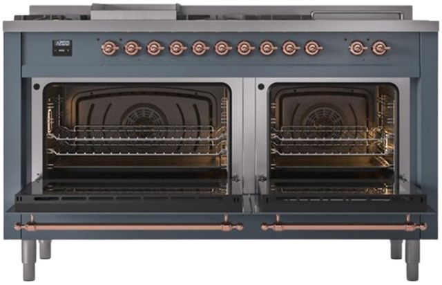 Ilve® Nostalgie II Series 60" Blue Grey Pro Style Dual Fuel Range-1