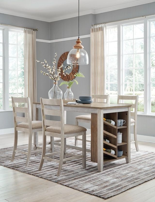 Signature Design by Ashley® Skempton 5-Piece White/Light Brown Counter Height Dining Set-3