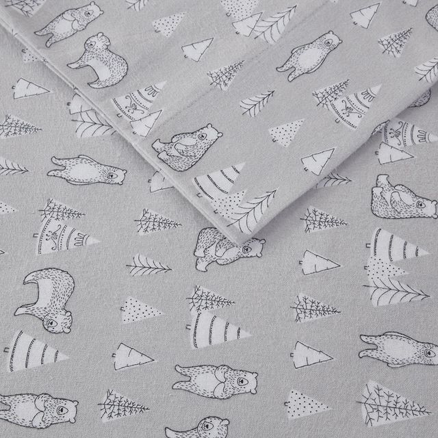 Olliix by True North by Sleep Philosophy Cozy Flannel Bear King Cotton Printed Sheet Set-1