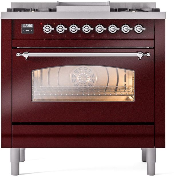Ilve® Nostalgie II Series 36" Burgundy Pro Style Dual Fuel Range-1