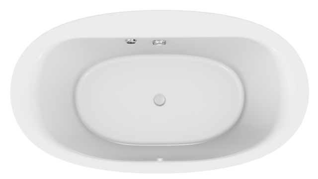 KOHLER® Sunstruck® White 65-1/2" x 35-1/2" Oval Freestanding Bath with Bask® Heated Surface and Fluted Shroud-2