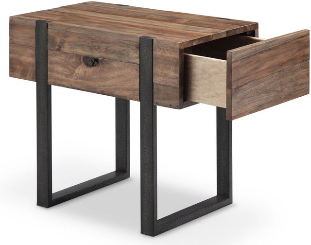 Magnussen Home® Prescott Rustic Honey Chairside End Table with Metal Base -2