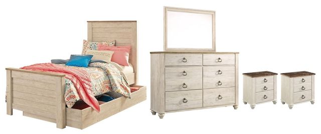 Signature Design by Ashley® Willowton 5-Piece Whitewash Full Panel Bed Set-0