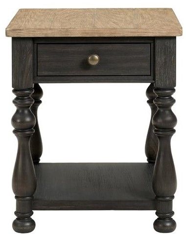 Riverside Furniture Barrington Antique Oak Side Table with Matte Black Base-0
